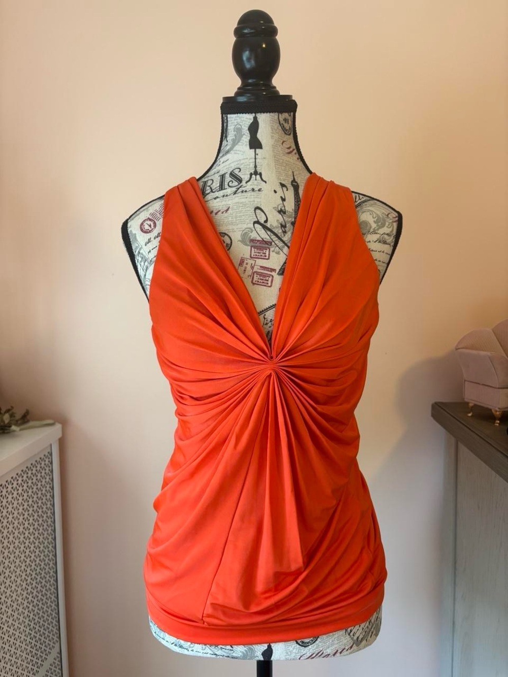 Charlotte Russe Orange Twist-Front Halter Tank